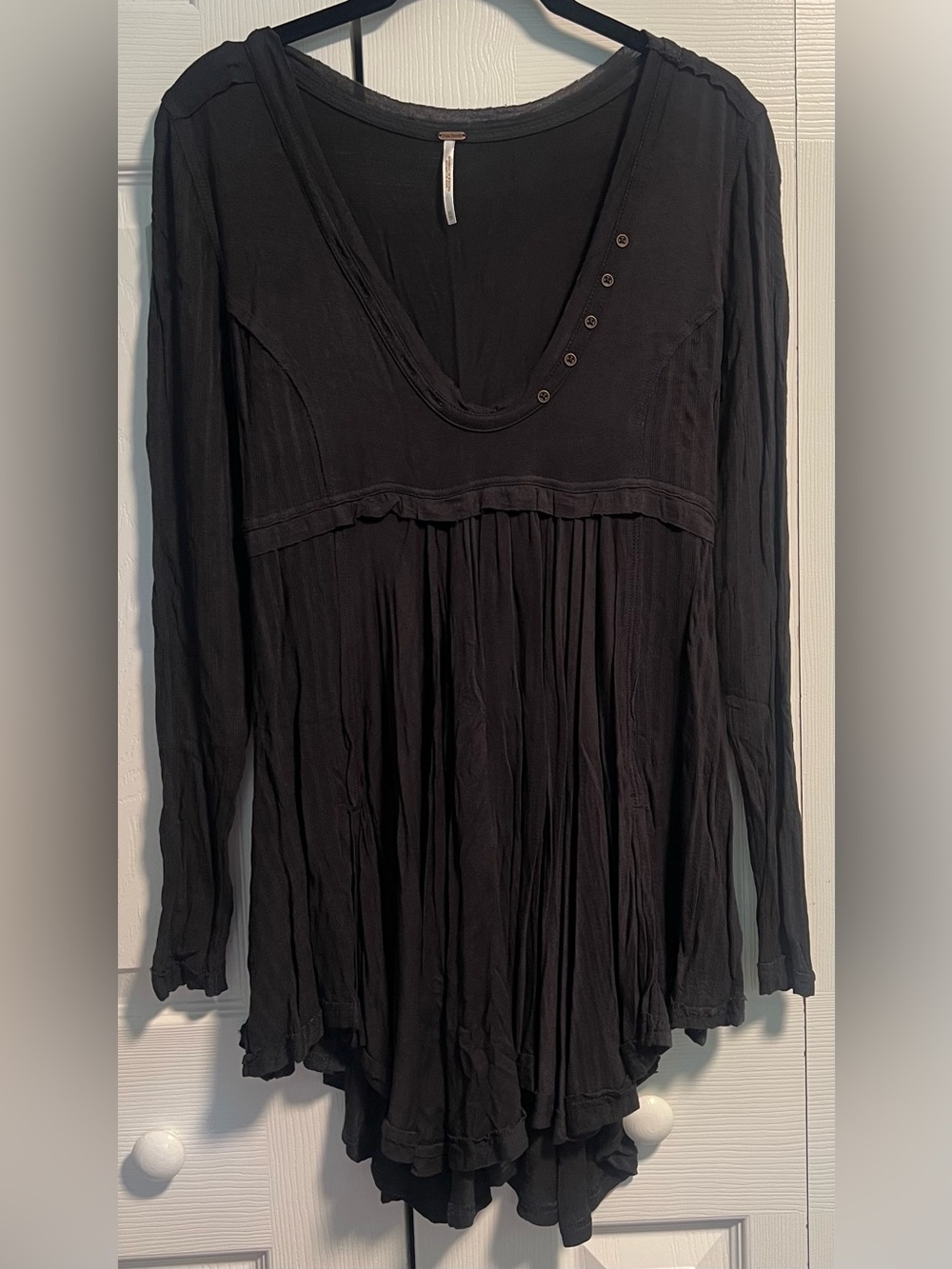 Free People Birdie Henley Tunic Top in Dark Gray